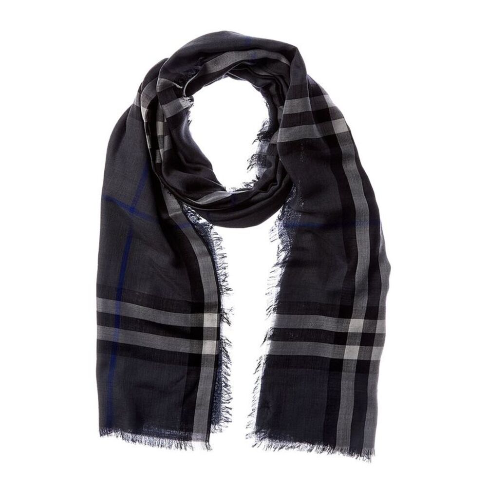 Burberry Check Wool & Silk-Blend Scarf, Grey